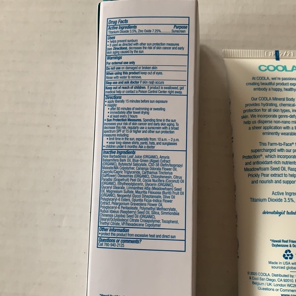 New in box Organic Coola Mineral Body Sunscreen - Picture 3 of 3